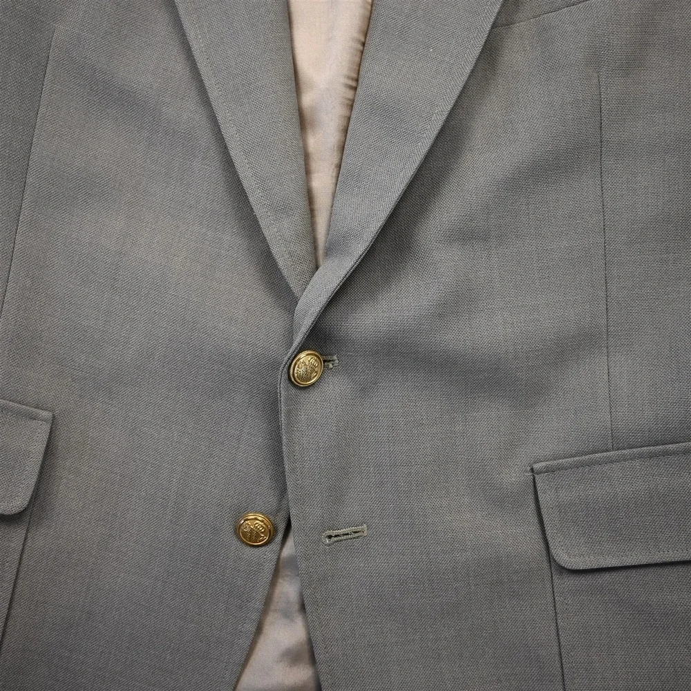 Vtg USA 44S Tan Taupe Gray Hopsack Gold Button Mens Blazer Jacket Sport Coat‎